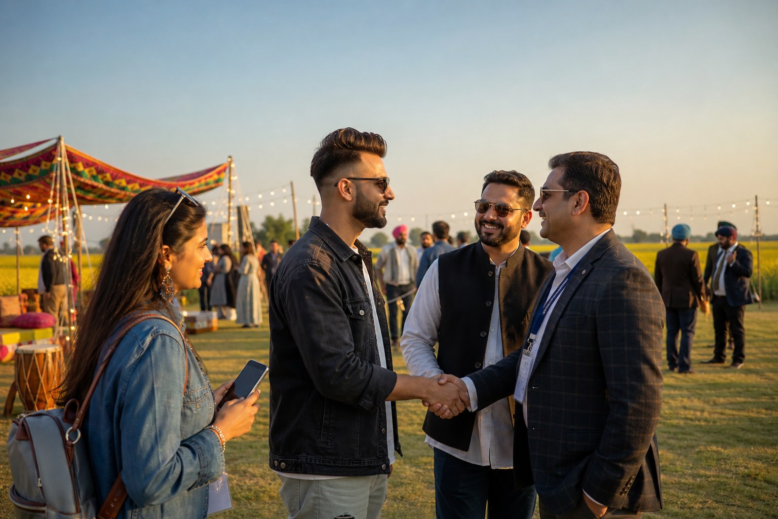 Influencers meeting industry professionals on open ground at a Punjabi mela